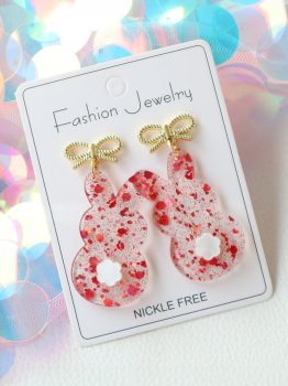 Fiery Red Clear Easter Bunny Bowknot Studded Earrings