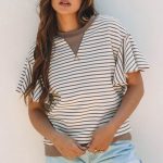 Parchment Contrast Detail Striped Ruffle Short Sleeve Top