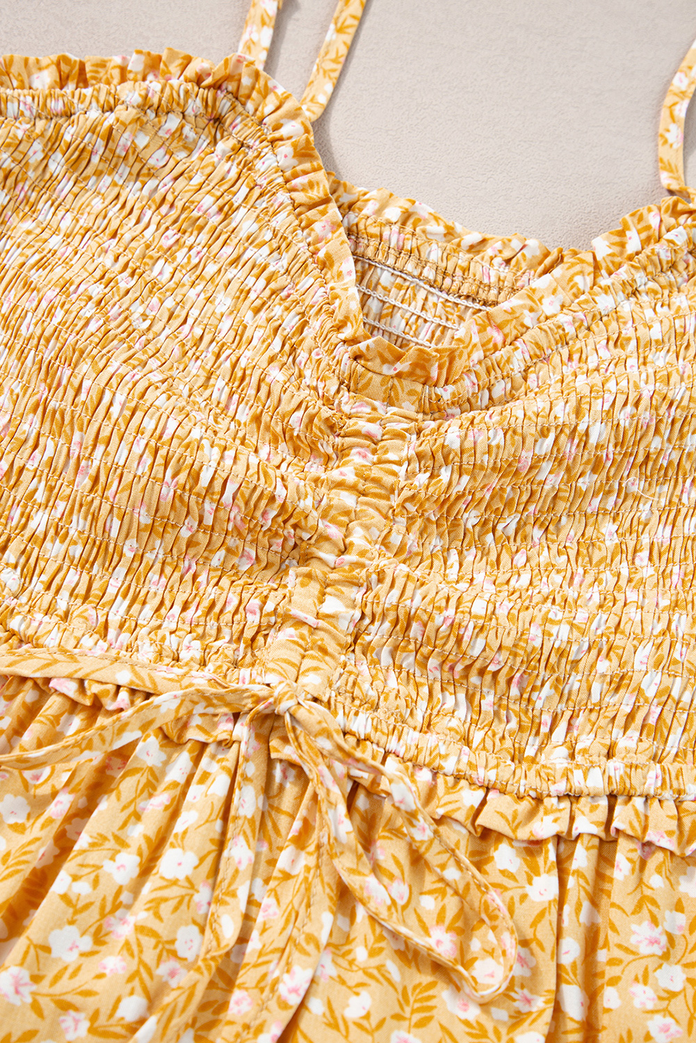 Yellow Frilly Smocked High Waist Floral Maxi Dress - Image 6