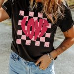 Black LOVE Checkered Graphic Valentine Tee