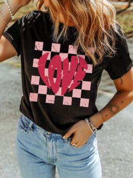 Black LOVE Checkered Graphic Valentine Tee
