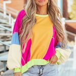 Grapefruit Orange Colorblock Patchwork Exposed Stitching Oversize Top