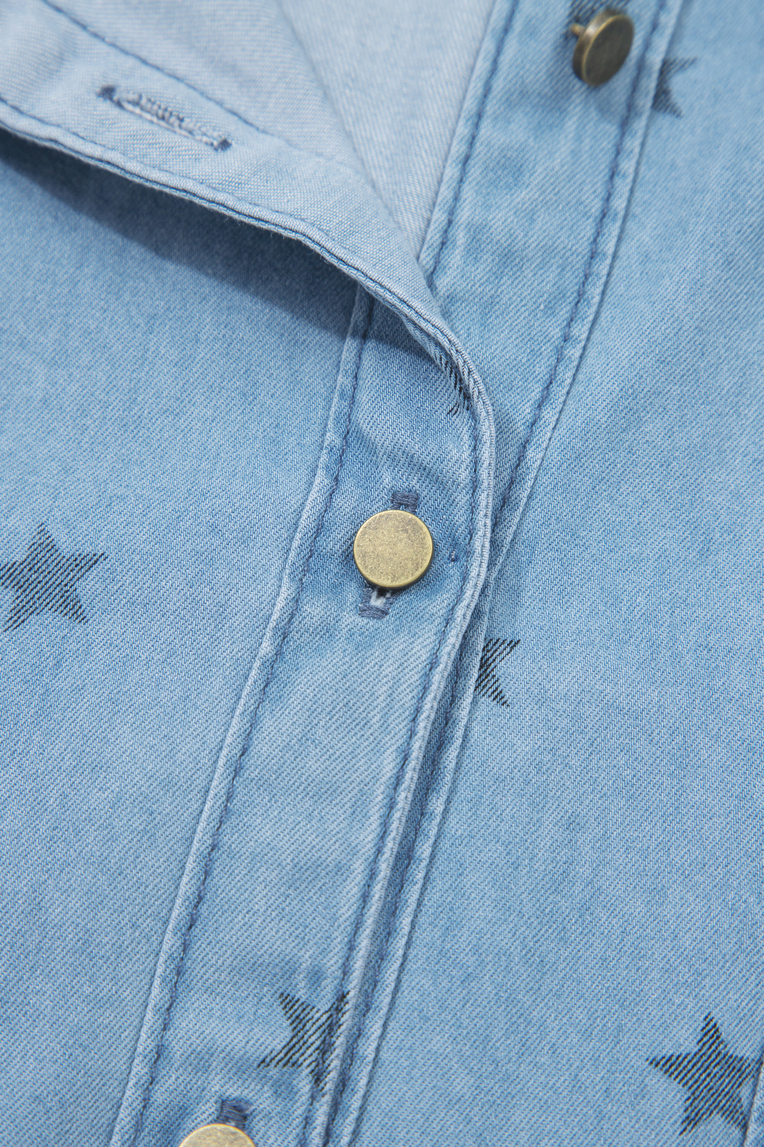 Beau Blue Star Allover Print Double Chest Pocket Short Sleeve Denim Shirt - Image 8