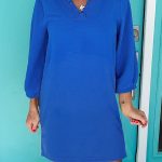 Sky Blue Frilled V Neck Bracelet Sleeve Shift Mini Dress