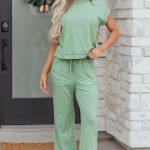 Canton Cuffed Short Sleeve Tee Raw Seam Patch Pocket Drawstring Pants Set