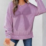 Orchid Bouquet Mineral Wash Big Bow Patchwork Pullover Sweatshirt