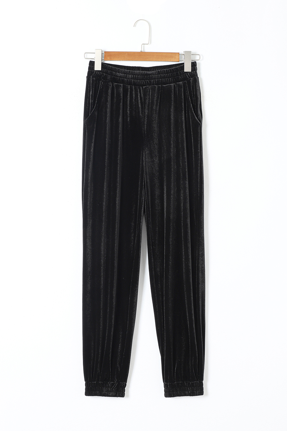 Black Solid Velvet Jogger Pants - Image 6
