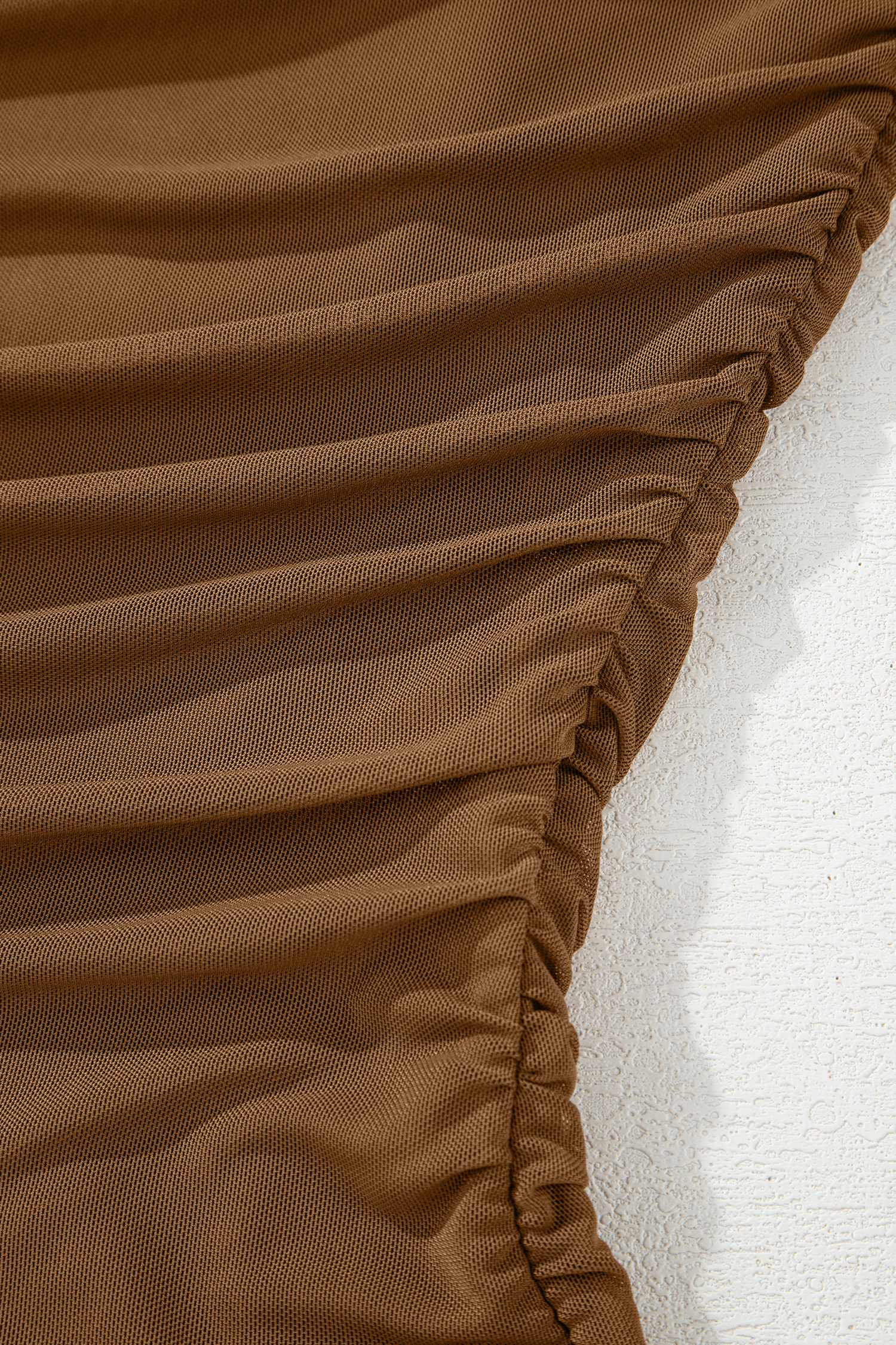 Coffee Sheer Mesh Patchwork High Neck Long Sleeve Top - Image 8