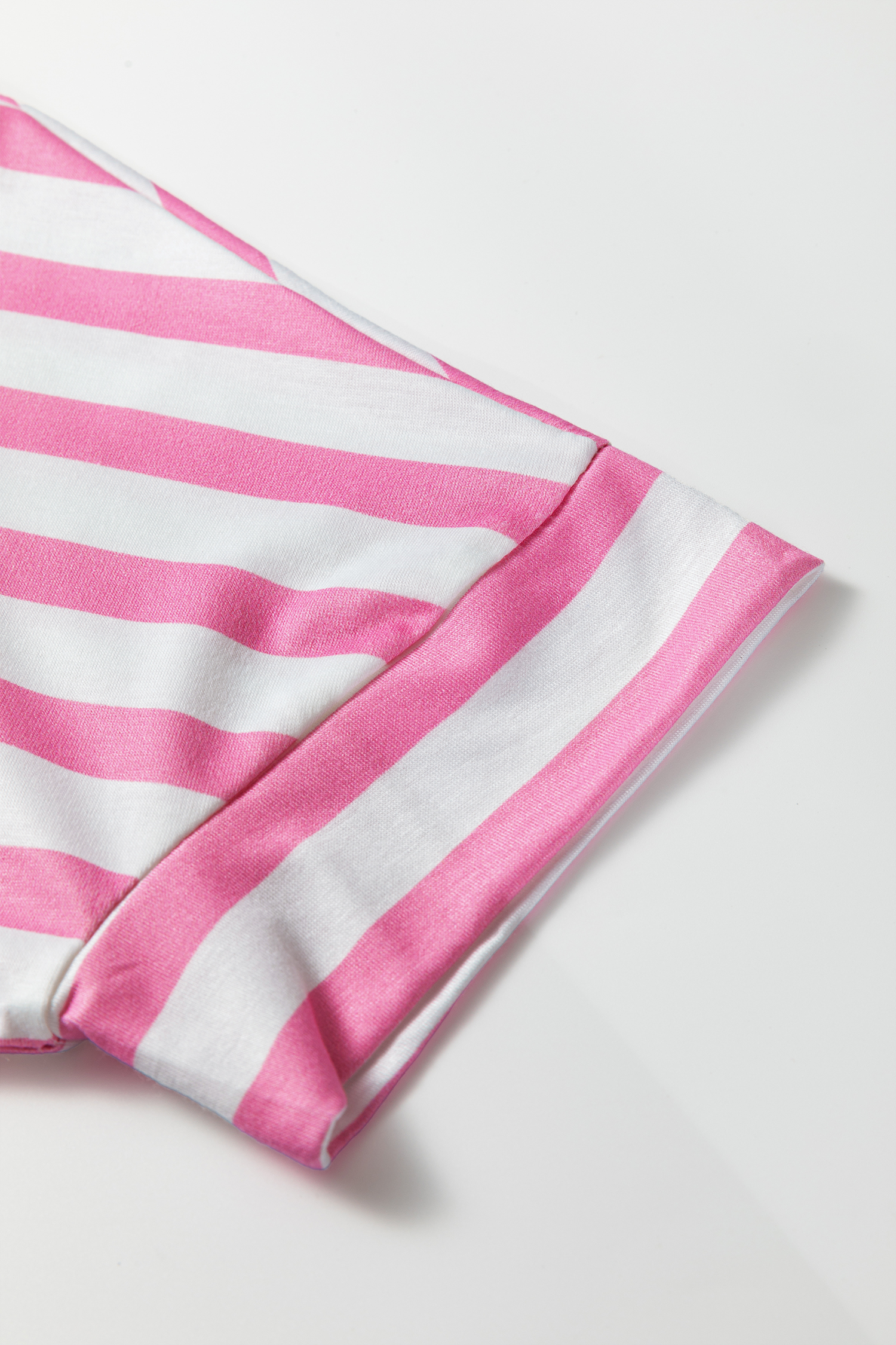 Pink Stripe V Neck Patched Pocket Casual T Shirt - Image 8