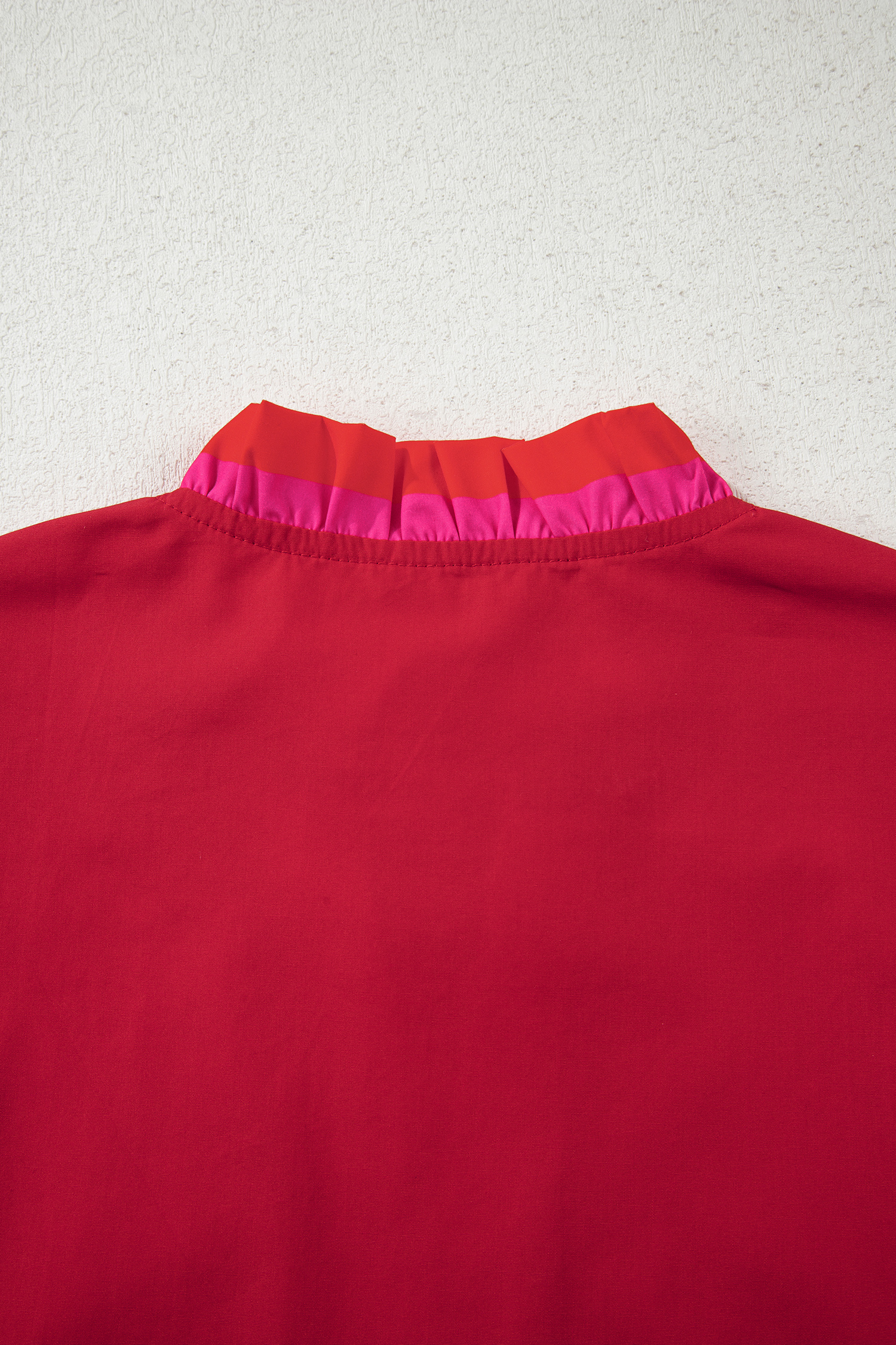 Fiery Red Striped Frilled Collar Ruffled Short Sleeve Blouse - Image 4