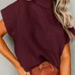 Mineral Red Patch Pocket Ribbed Knit Short Sleeve Sweater