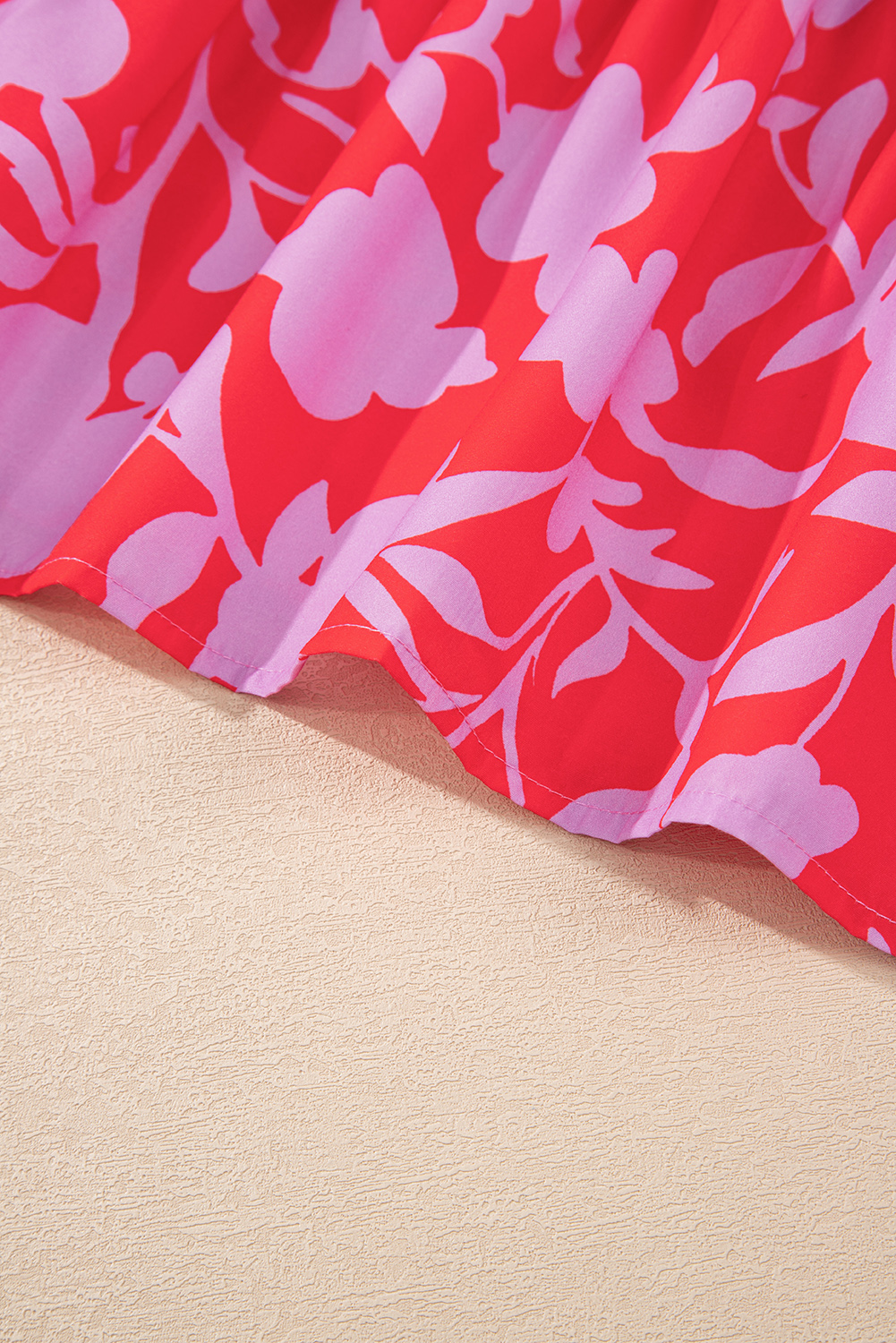 Red Floral Three Quarter Sleeves Ruffle Hem Mini Dress - Image 8