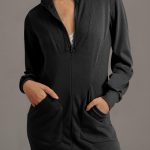 Black Zip up Collared Ribbed Patchwork Sweatshirt Dress with Pockets