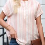 Fiery Red Breathable Gauze Half Button Short Sleeve Casual Blouse