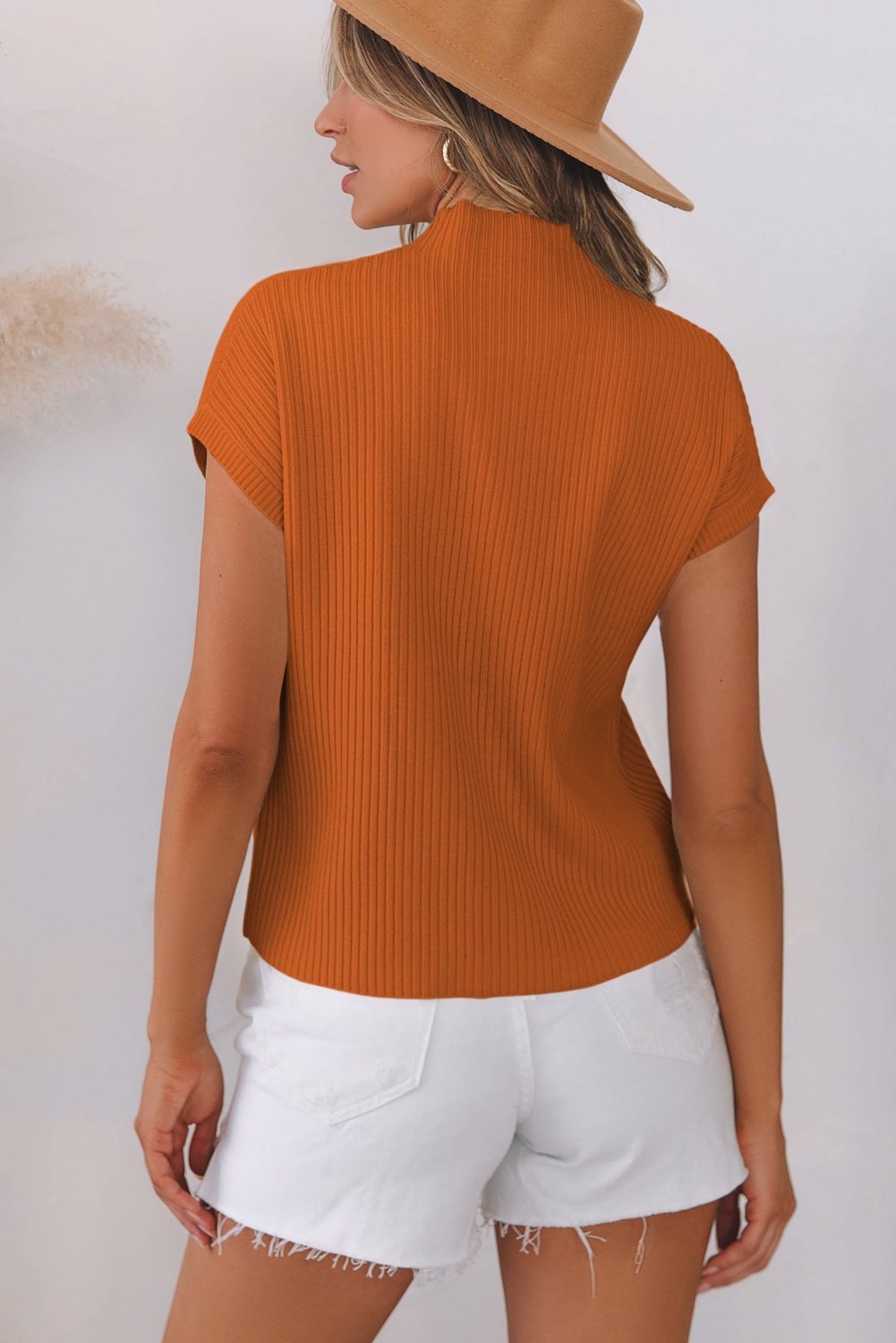 Gold Flame Patch Pocket Ribbed Knit Short Sleeve Sweater - Image 7