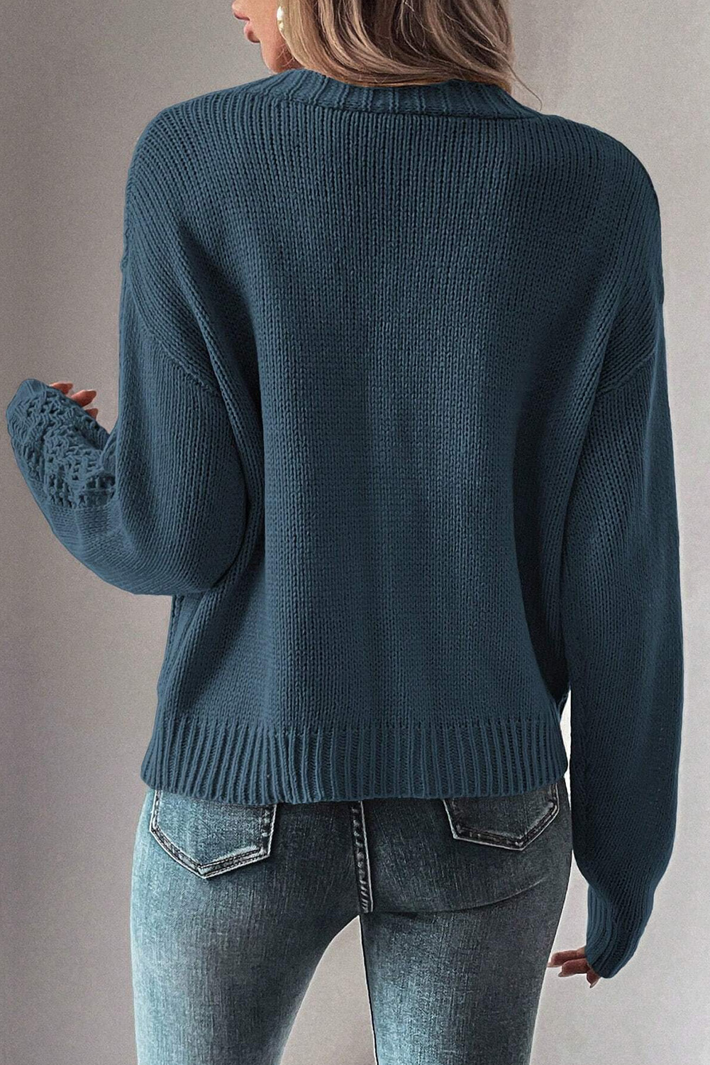 Real Teal Open Knit Drop Shoulder Sweater Cardigan - Image 2