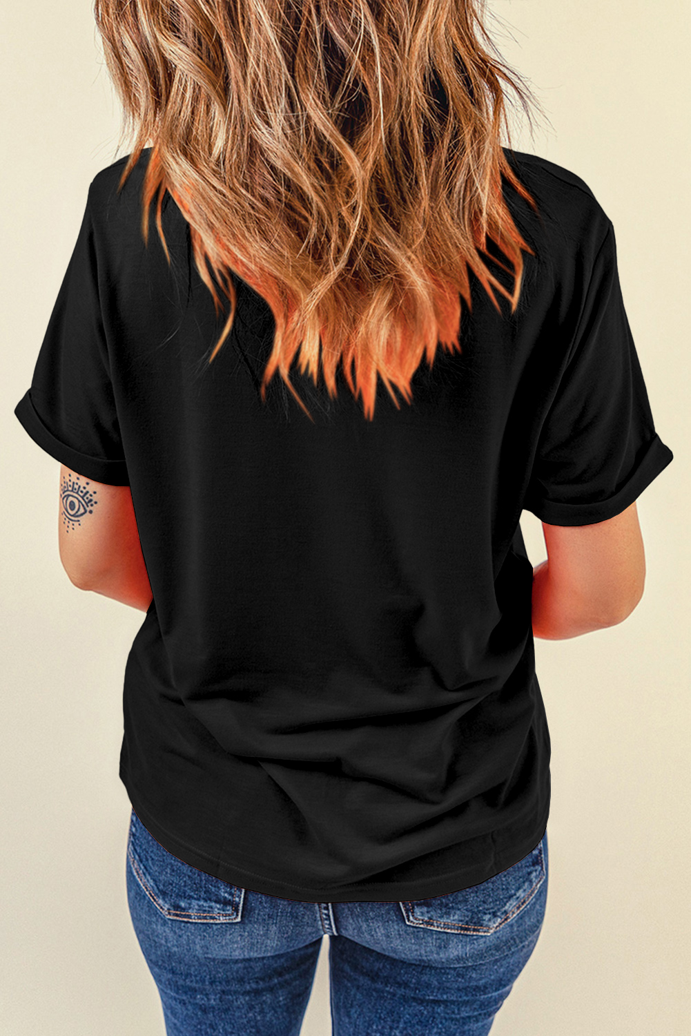Black Casual Plain Crew Neck Tee - Image 2