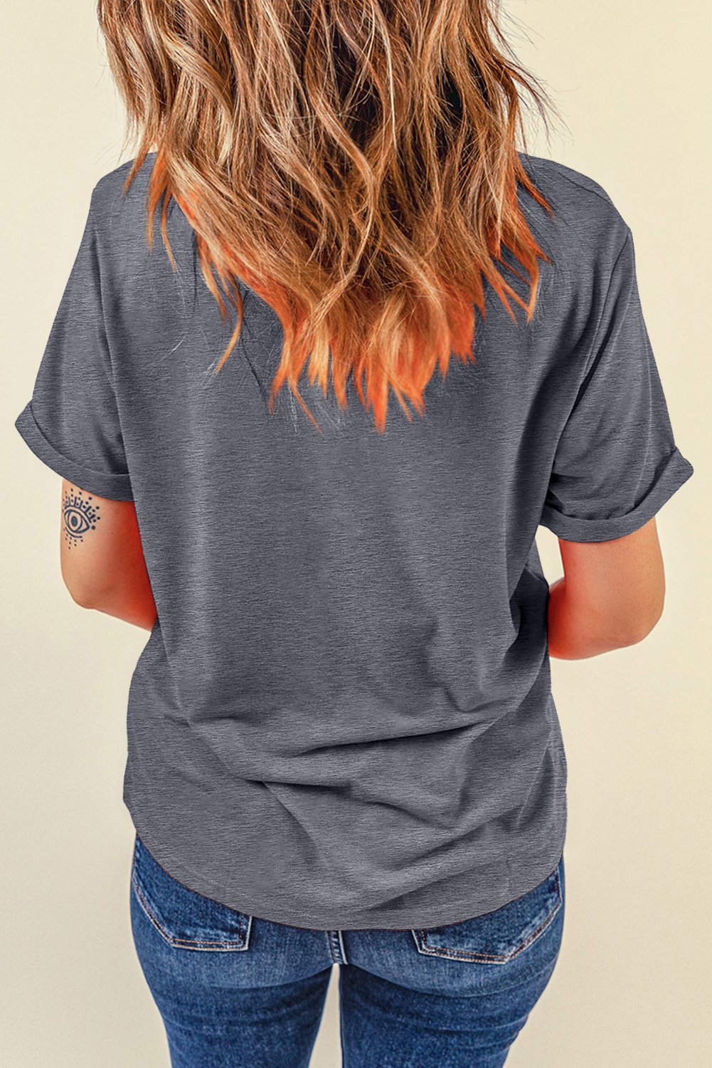 Gray Casual Plain Crew Neck Tee - Image 4