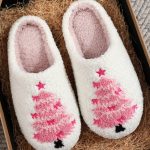 White Plush Christmas Tree Color Contrasted Liner House Slippers