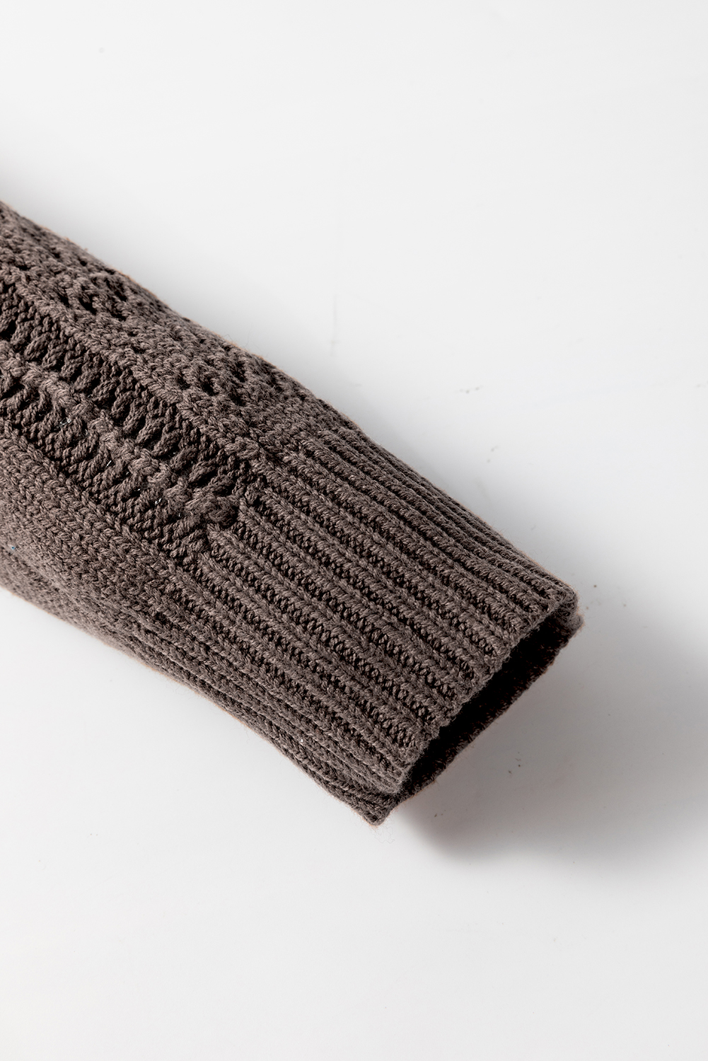 Dark Khaki Open Knit Drop Shoulder Sweater Cardigan - Image 5