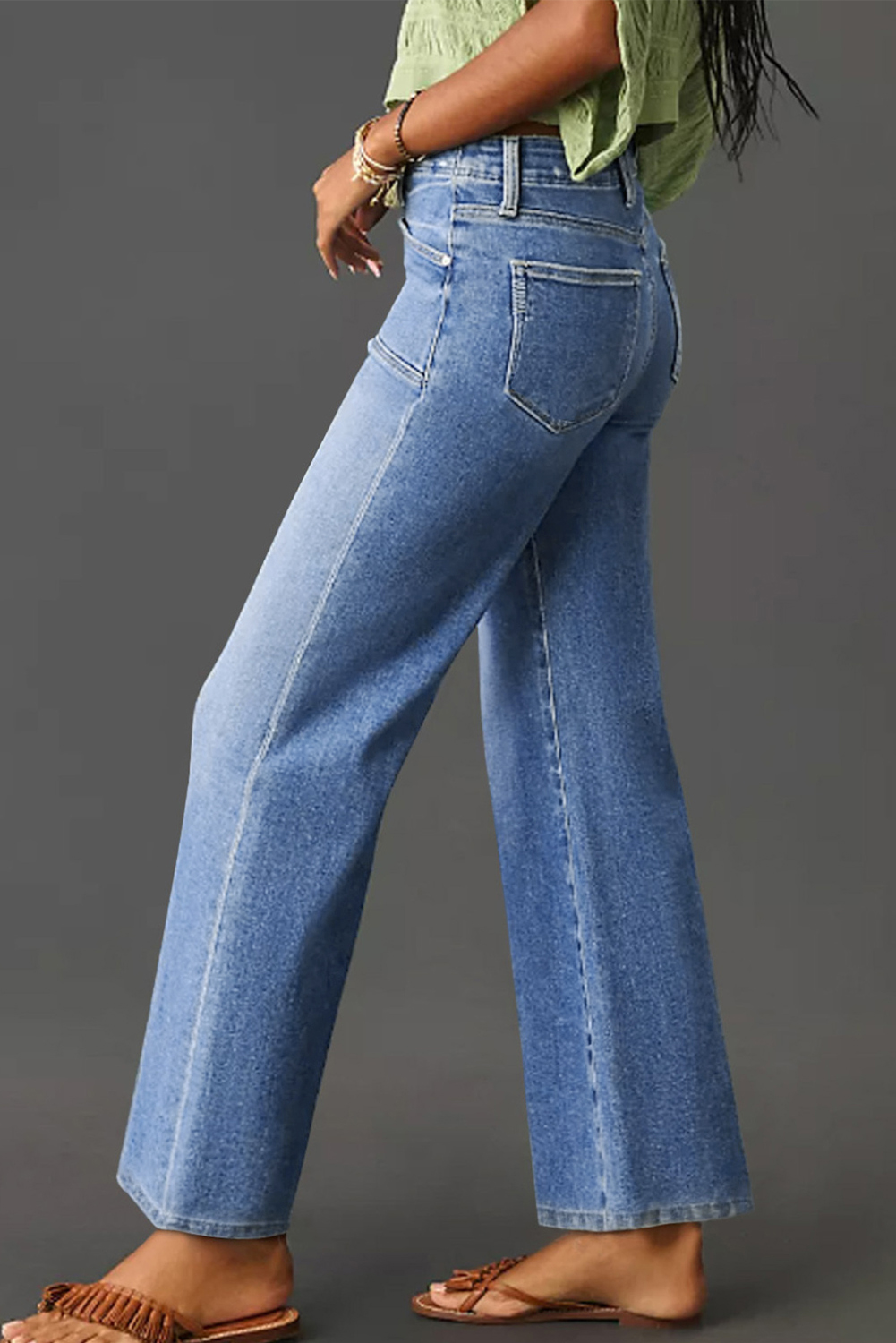 Dusk Blue Loose Straight Leg Cropped High Waist Jeans - Image 2