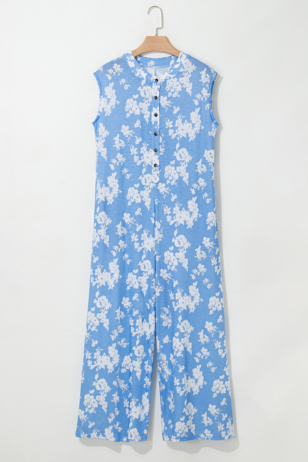 Myosotis Floral Print Half Button Wide Leg Relaxed Sleeveless Jumpsuit - Image 6