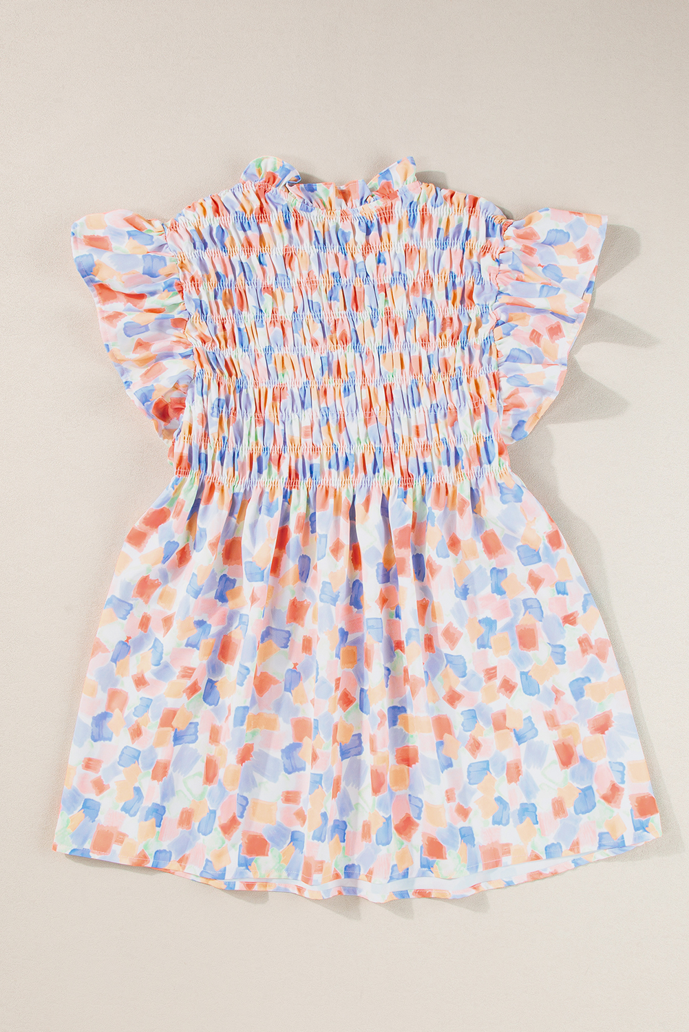 Pink Shirred Yoke Ruffled Abstract Printed Blouse - Image 5