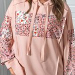 Delicacy Mix Floral Patchwork Side Slit Drawstring Hoodie