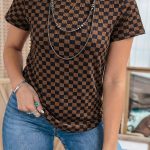 Black Checkerboard Round Neck Summer T Shirt