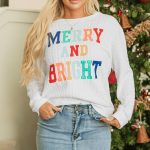 Dearlovers White Merry And Bright Cable Knit Pullover Sweatshirt