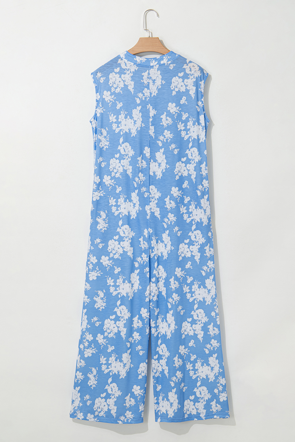 Myosotis Floral Print Half Button Wide Leg Relaxed Sleeveless Jumpsuit - Image 7