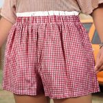 Red Contrast Trim Plaid Print Plus Size Shorts