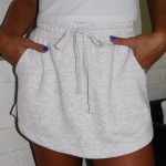 Light Grey French Terry Drawstring Elastic Waistband Mini Skort with Pockets