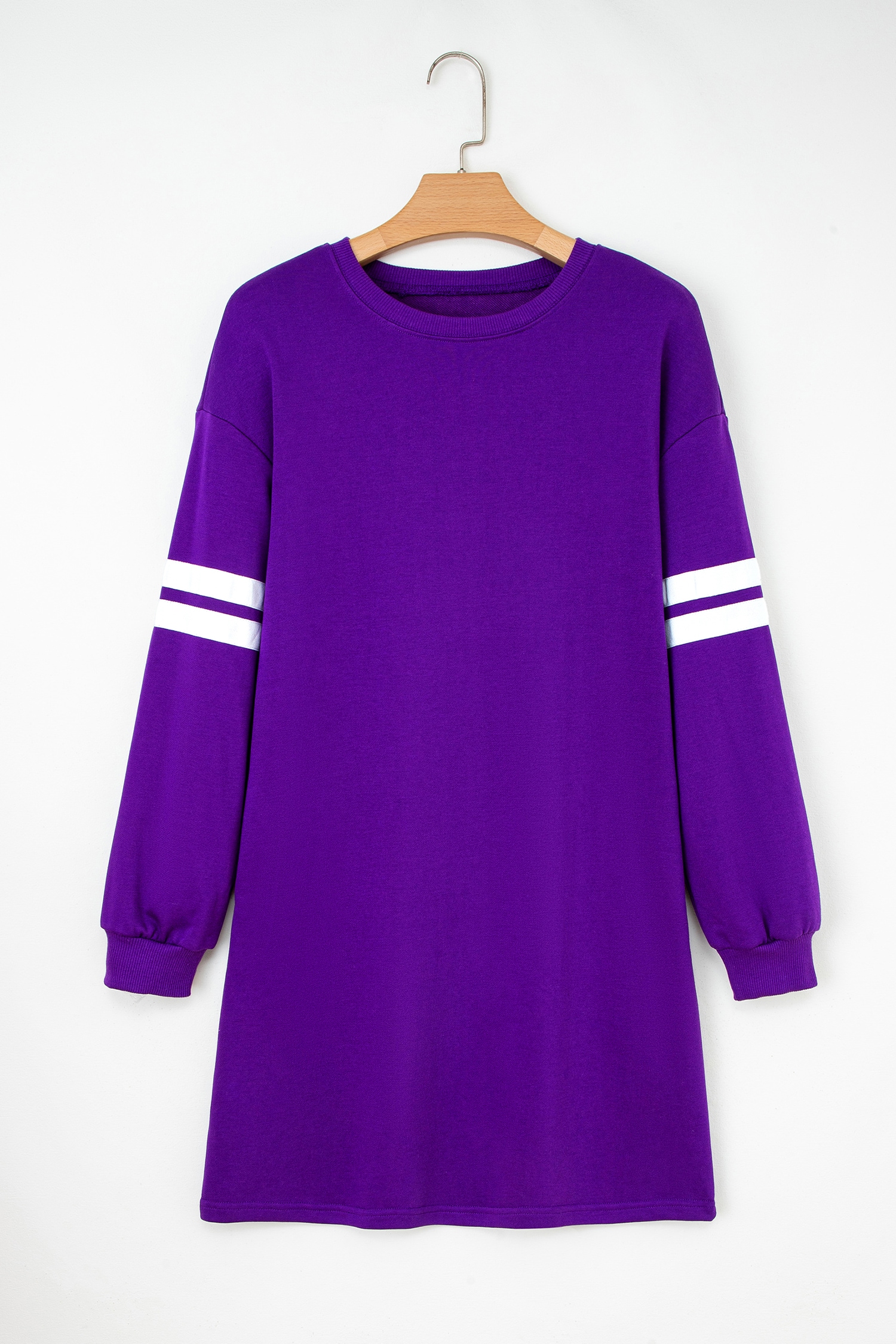 Tillandsia Purple Varsity Contrast Banded Sleeve Shift Sweatshirt Dress - Image 3