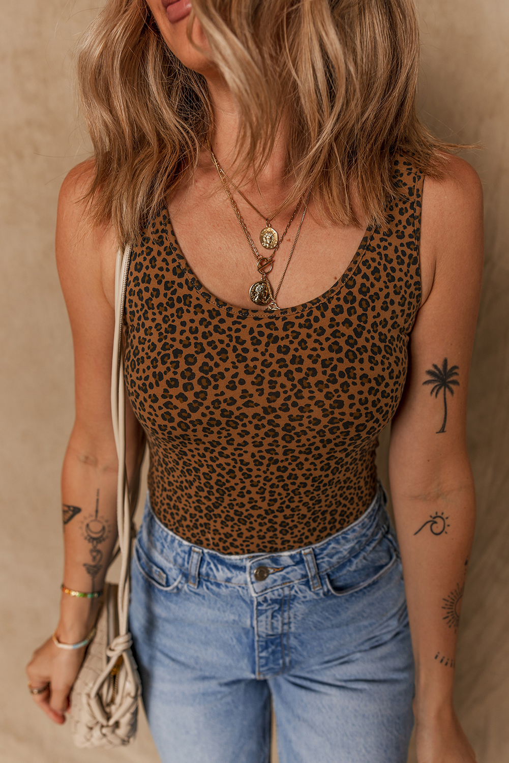 Brown Leopard Printed Sleeveless Scoop Neck Bodysuit - Image 6