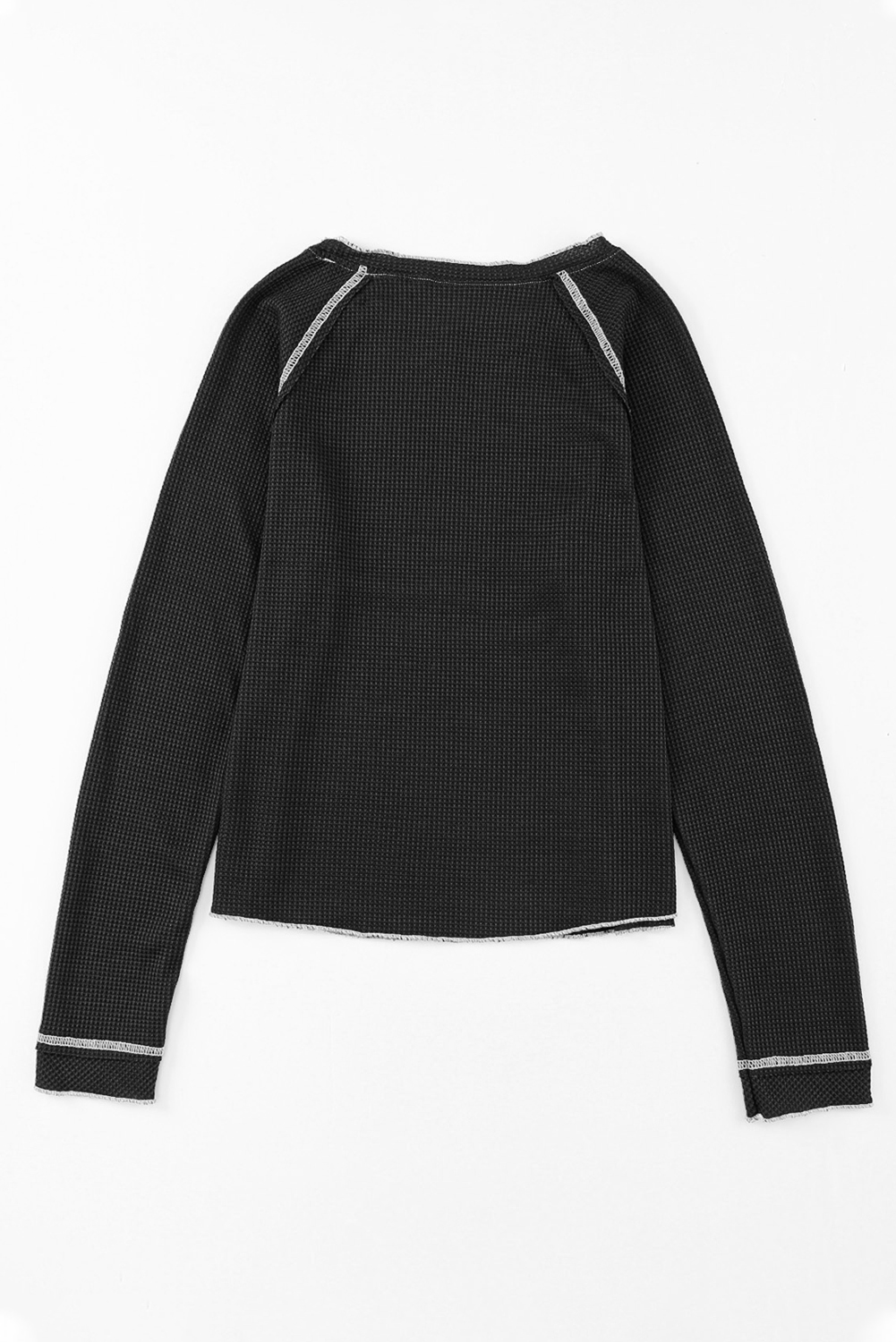 Black Textured Round Neck Long Sleeve Top - Image 8