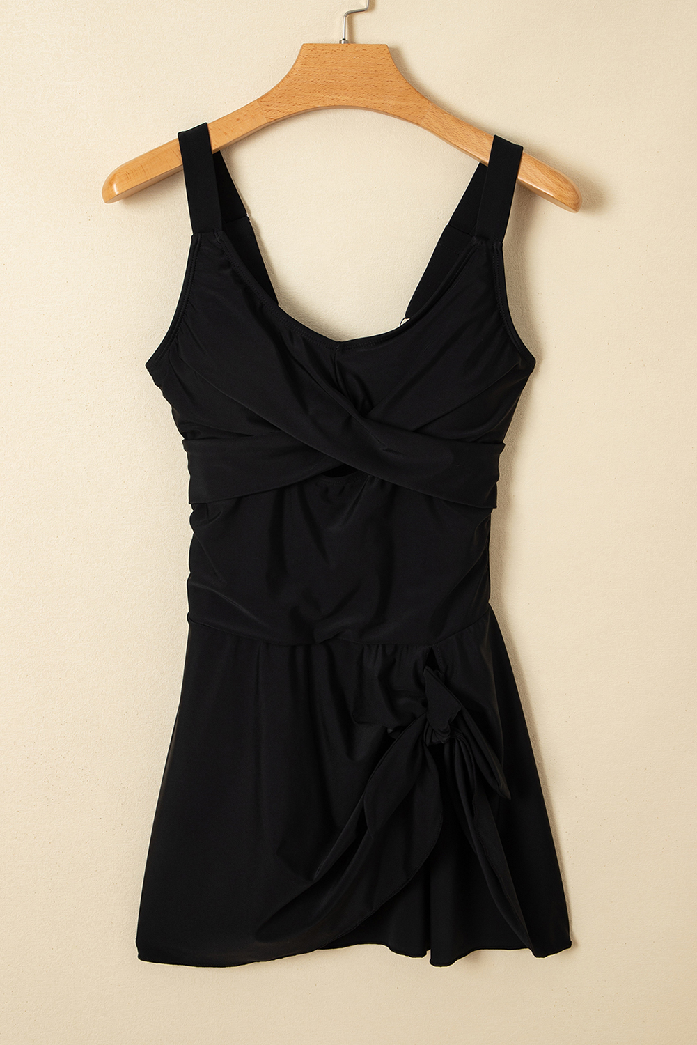 Black Adjustable Straps Cutout Ruched Knot Slit One Piece Swim Dress - Image 3