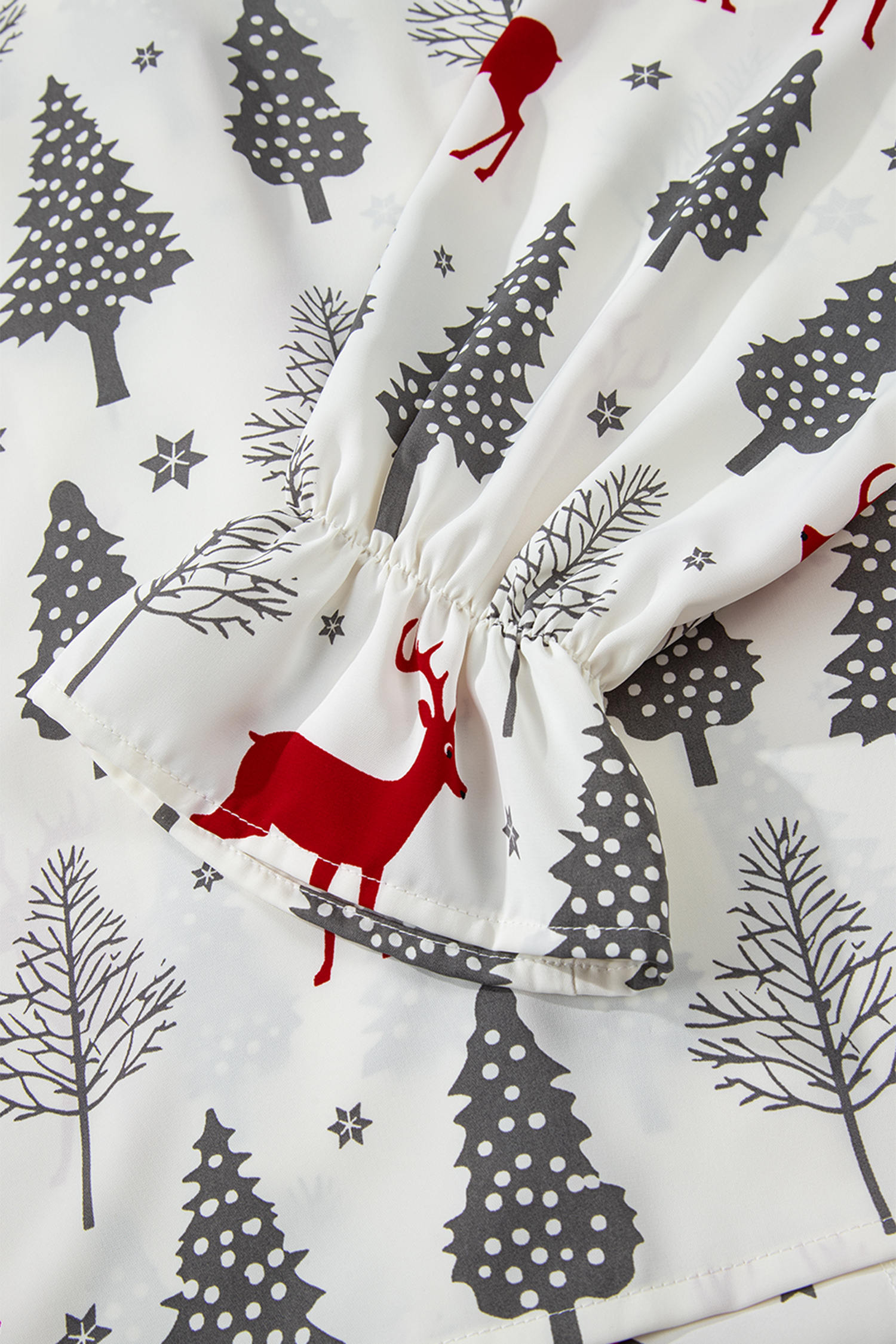 White Christmas Fashion Print Velvet Trim Bow Knot Pajama 2pcs Short Set - Image 8