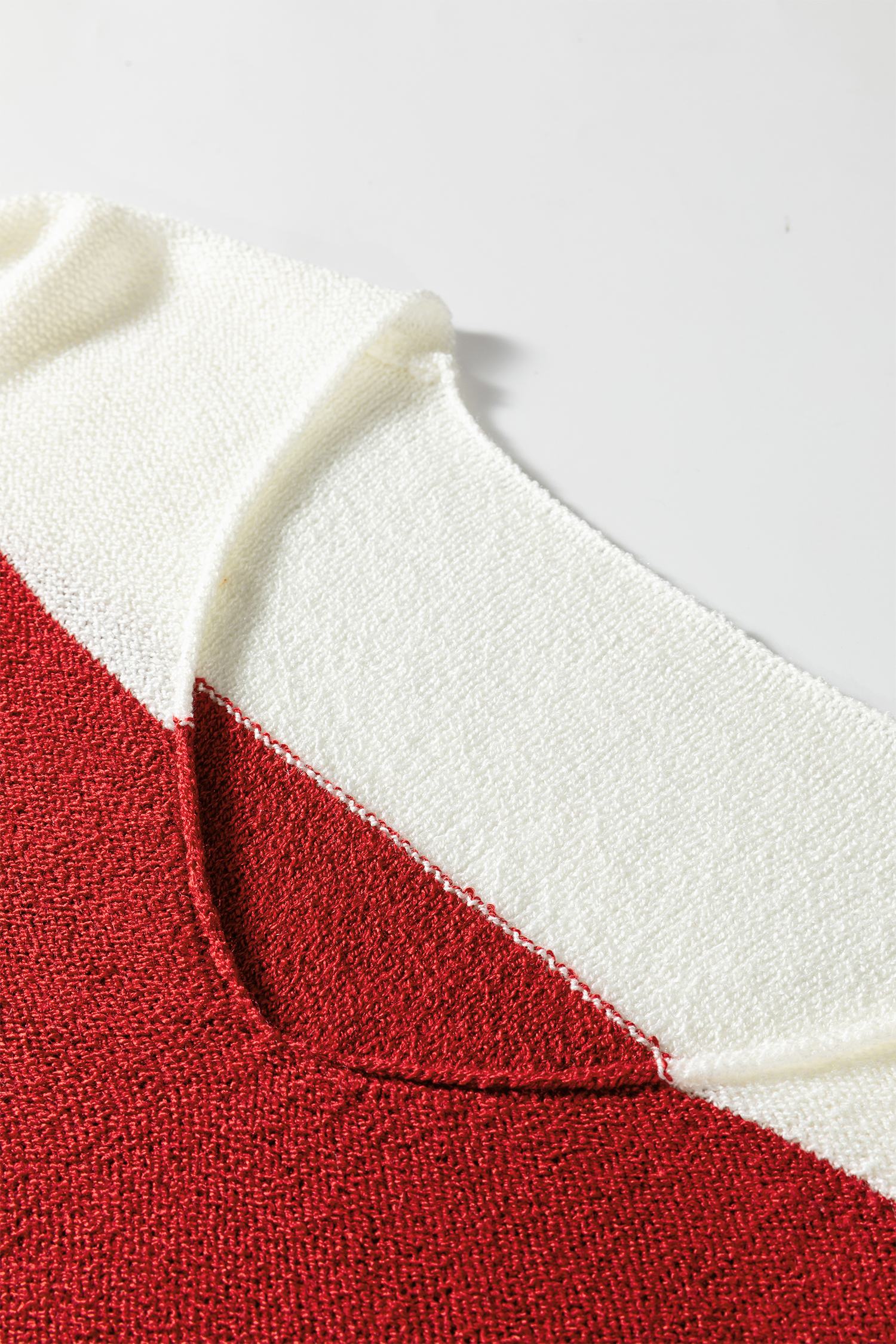 Red Stripe Loose Color Block Drop Shoulder Bubble Sleeve Sweater - Image 8