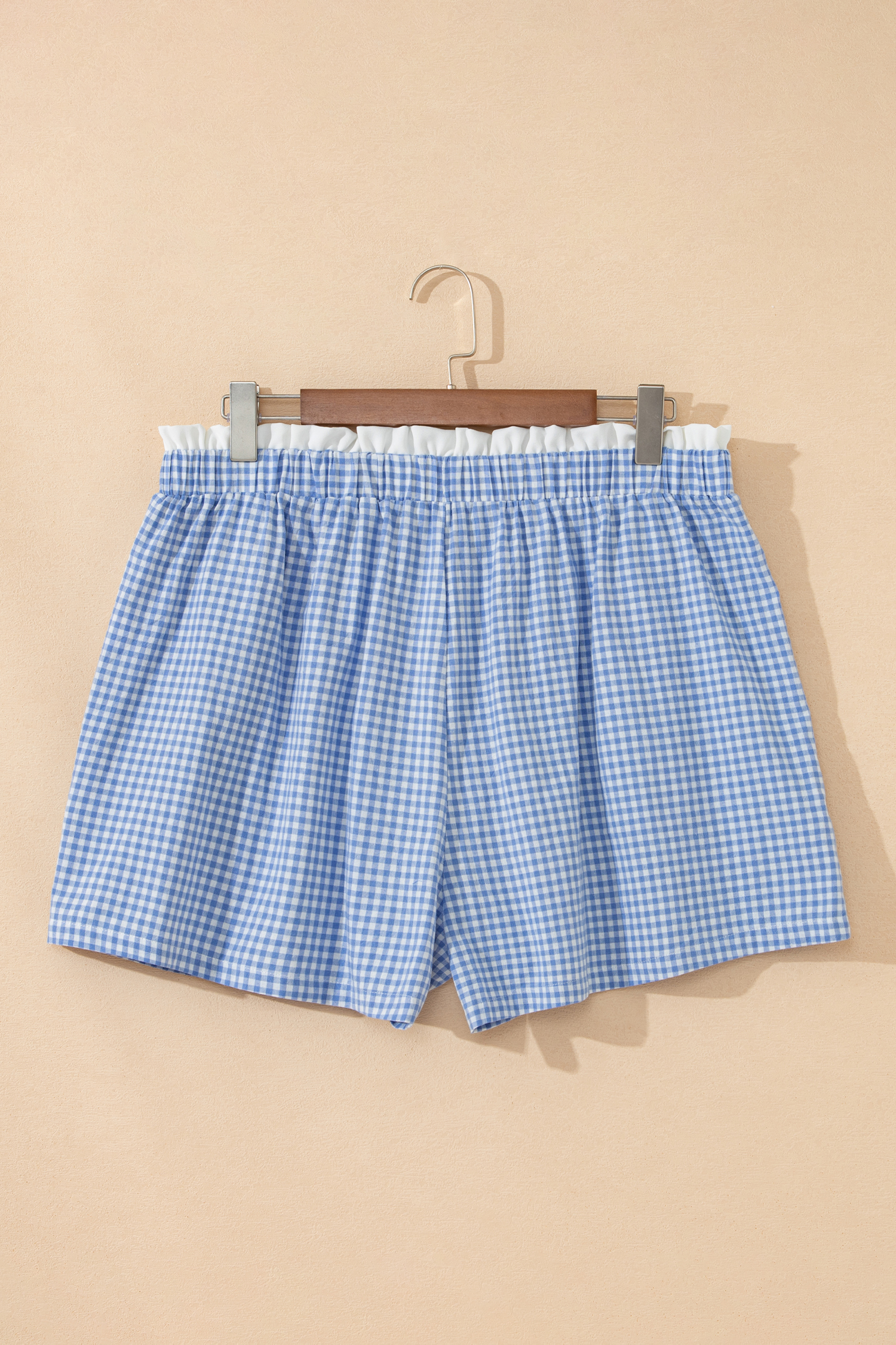 Sky Blue Contrast Trim Plaid Print Plus Size Shorts - Image 4