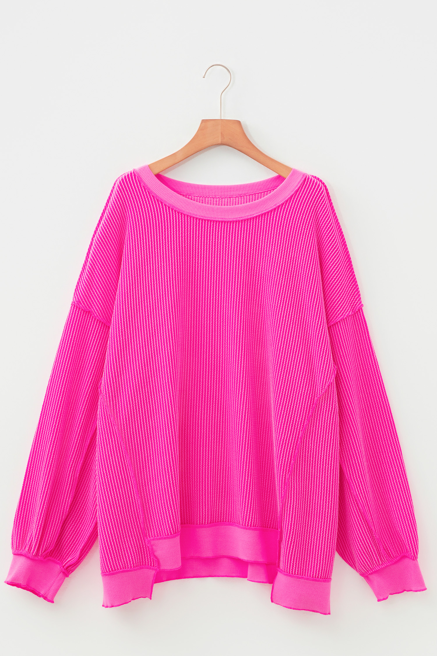 Rose Red Drop Shoulder Uneven Hem Plus Size Twisted Rib Top - Image 4