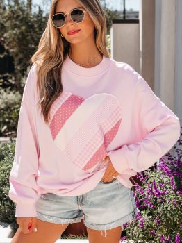 Light Pink Sweetheart Patchwork Oversize Sweatshirt