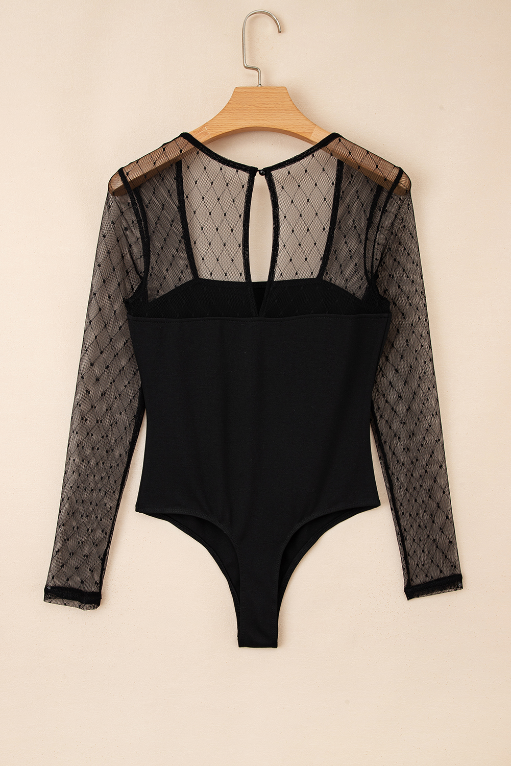 Black Polka Dot Mesh Long Sleeve Square Neck Bodysuit - Image 8