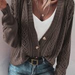Dark Khaki Open Knit Drop Shoulder Sweater Cardigan