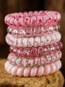 Pink Cute Gradient Starry Dotty Phone Cord Scrunchie Set