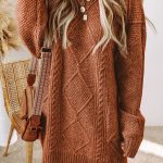 Coffee Cable Knit Drop Shoulder Loose Fit Sweater Dress