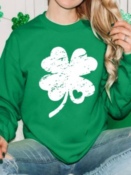 Dark Green St. Patricks Lucky Clover Graphic Sweatshirt