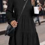 Black Lantern Sleeve Tiered Mini Dress