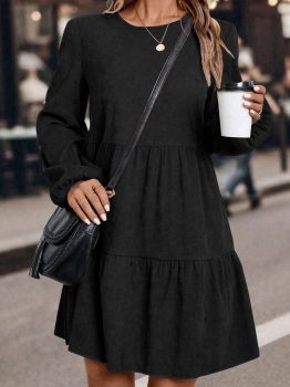 Black Lantern Sleeve Tiered Mini Dress