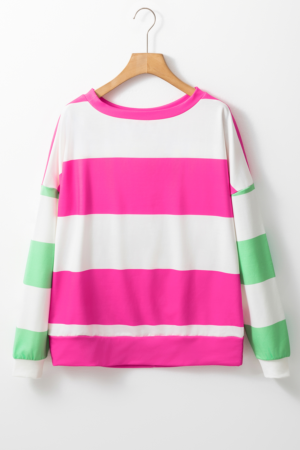 Rose Red Colorblock Striped Drop Shoulder Long Sleeve Top - Image 5
